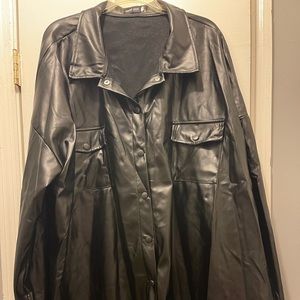 Oversized black PU leather shirt